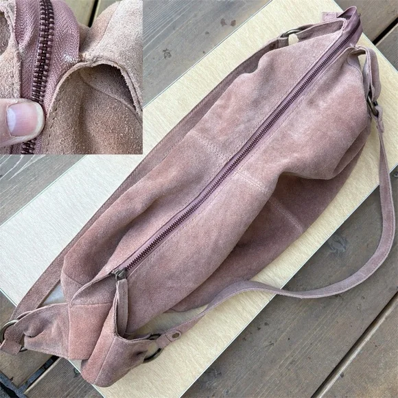 Free People Roma Suede Leather Slouchy Hobo Tote Bag - Picture 7 of 16